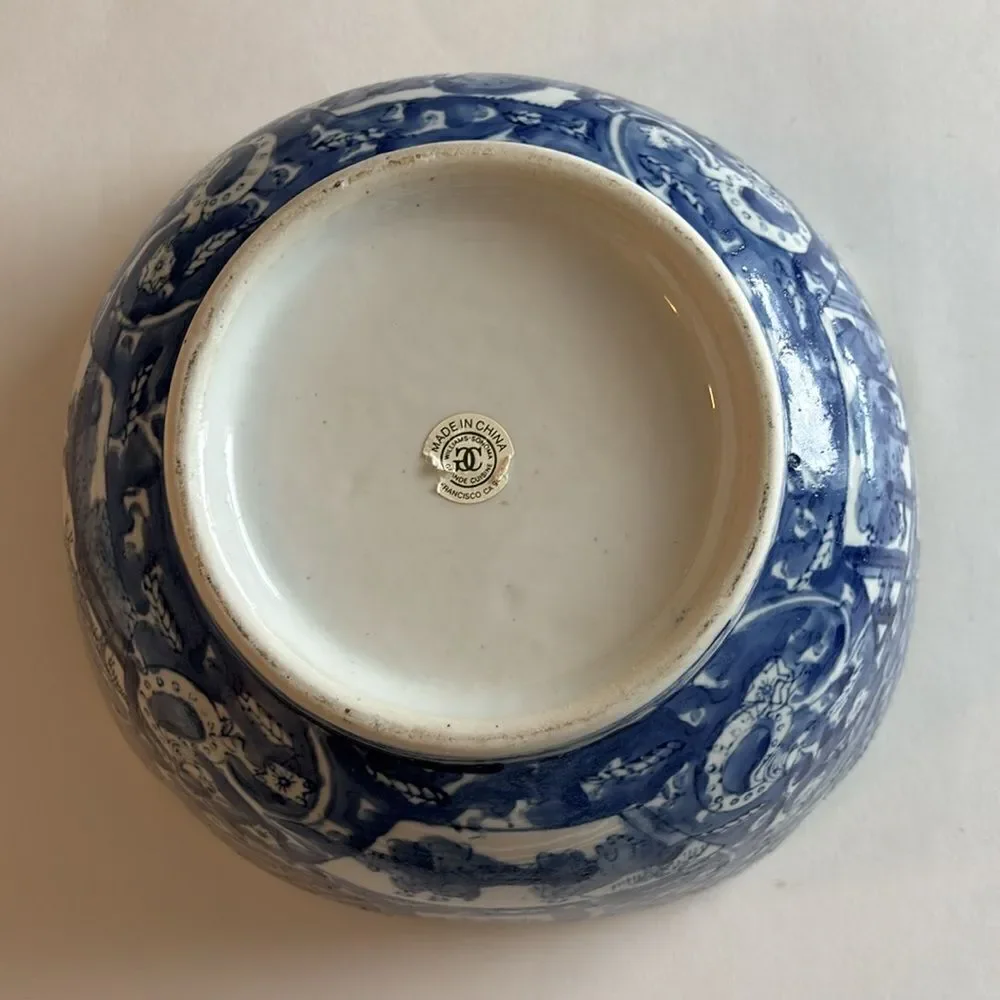 Williams Sonoma Vintage Asian Chinese Large Blue & White Porcelain Bowl 10”
